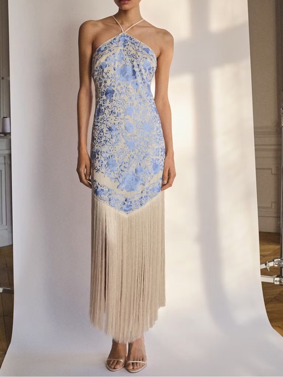 Mango Dresses & Skirts - Mango Strapless Floral Fringe Dress FLORAL-EMBROIDERED DRESS WITH FRINGE DETAIL